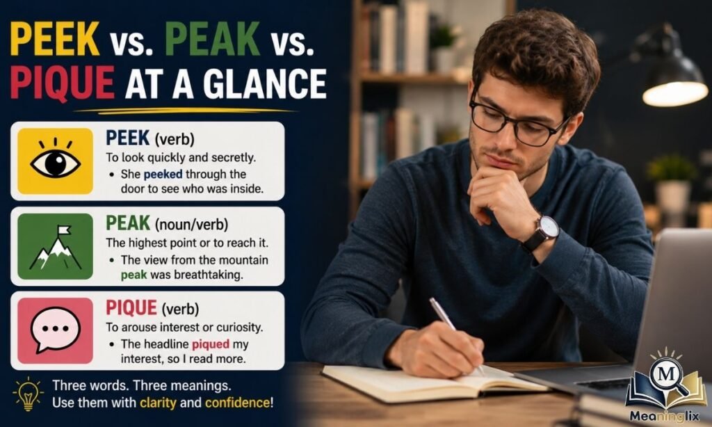 Peek vs. Peak vs. Pique at a Glance