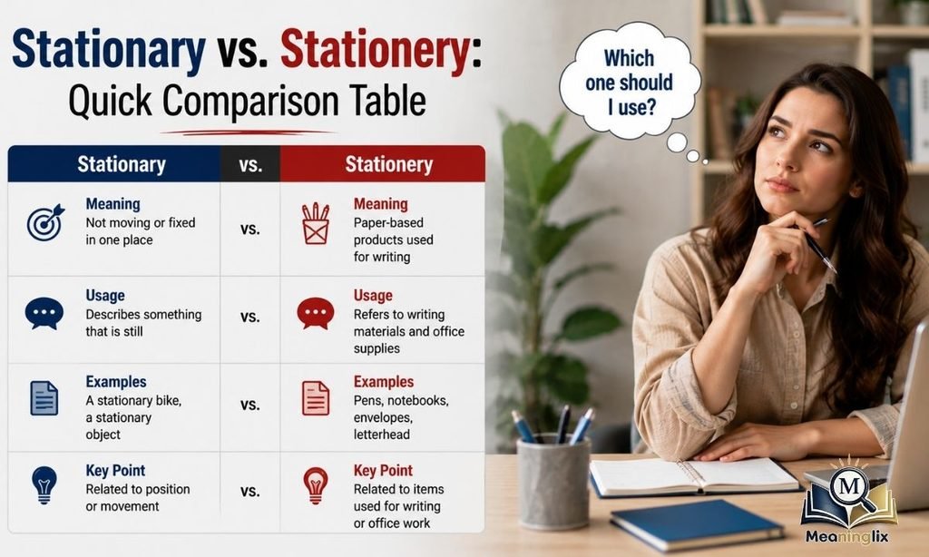 Stationary vs. Stationery Quick Comparison Table
