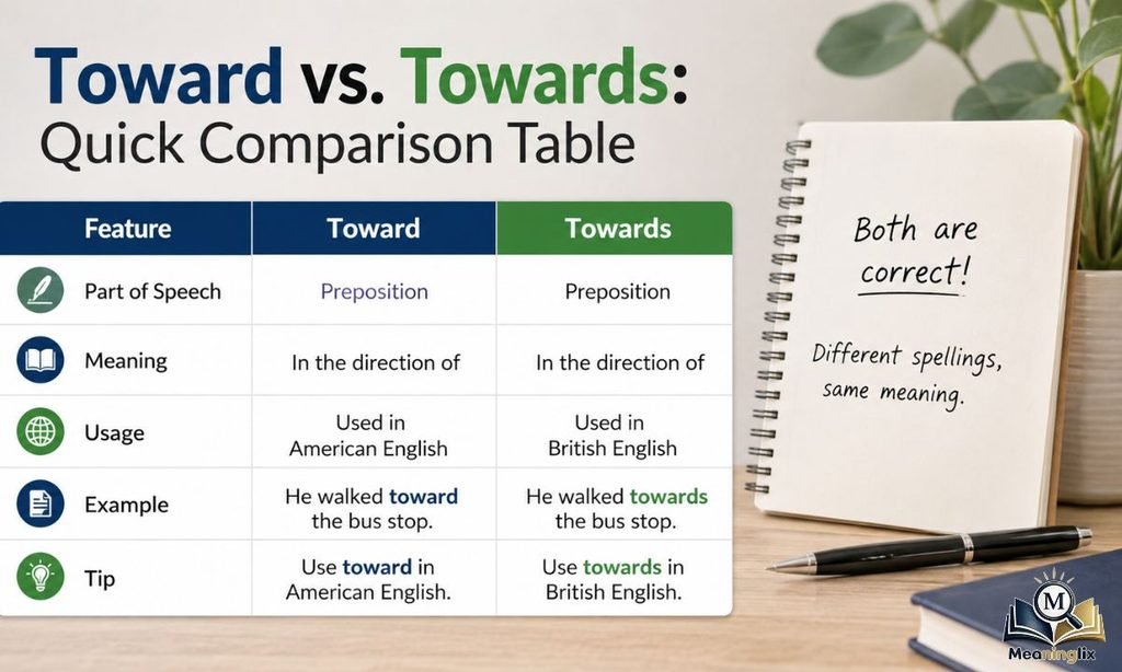 Toward vs. Towards Quick Comparison Table